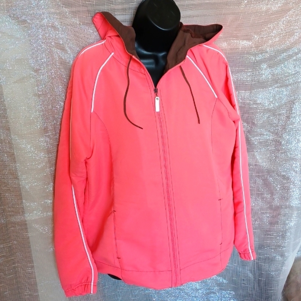 New York Laundry Lightweight Hooded Jacket, Salmon and Brown, Size L